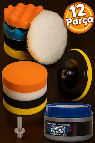 Badem10 Oto Araç Araba Pasta Cila Polisaj Süngeri Çizik Giderici Pedi Seti 115 Mm Pasta 300 gr (12 PARÇA)