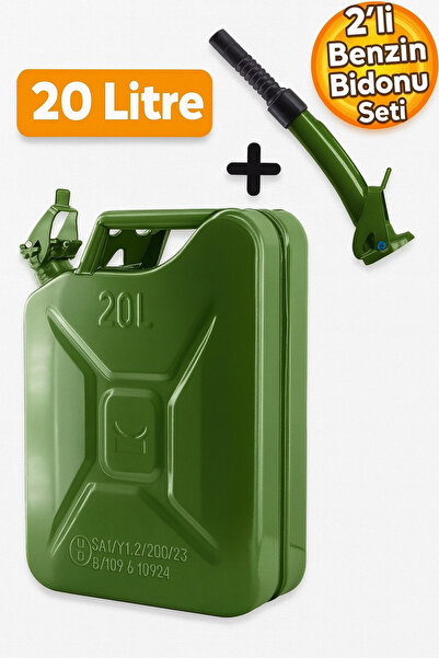 Badem10 Metal Benzin Bidonu 20 Litre Akaryakıt Mazot Taşıma Doldurma Depolama Bidonu Aktarma Borusu