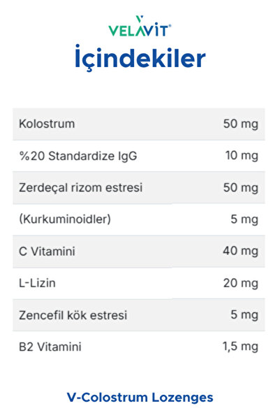 Velavit V-Colostrum Lozenges Zencefil Zerdeçal 15 Tablet