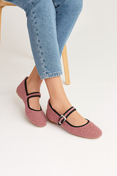 Beyond Kadın Pudra Mary Jane Teddy Peluş Tek Bant Günlük Balerin Babet Byndmj01