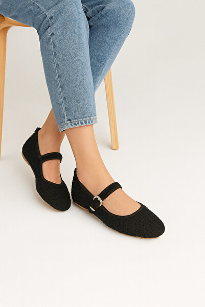 Beyond Kadın Siyah Mary Jane Teddy Peluş Tek Bant Günlük Balerin Babet Byndmj01