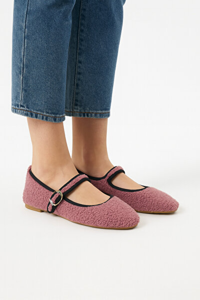 Beyond Kadın Pudra Mary Jane Teddy Peluş Tek Bant Günlük Balerin Babet Byndmj01