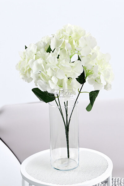 Yapay Çiçek Deposu Yapay Ortanca Demeti 42 cm Beyaz