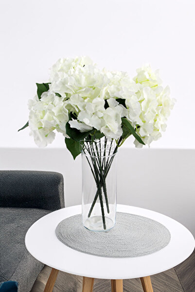 Yapay Çiçek Deposu Yapay Ortanca Demeti 42 cm Beyaz