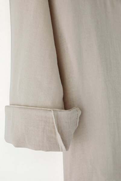 Trendyol Collection Stone Oversize Fit Linen Look ing gallér szőtt ing TMNSS25GO00080