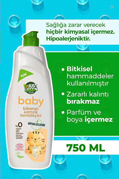 Just Green Organic Baby Biberon Ve Emzik Temizleyici - Bebekleriniz Için Doğal Ve Güvenli Temizlik %100 Doğal (750 ML)