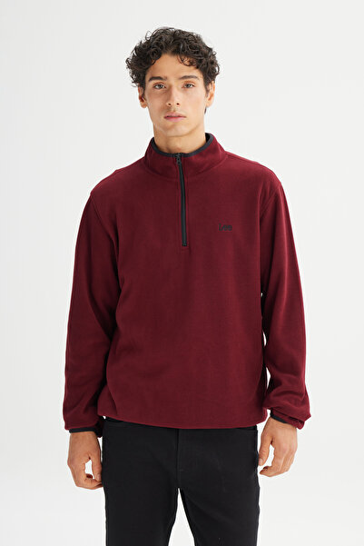 Lee Regular Fit Normal Kesim Dik Yaka Fermuarlı Erkek Bordo Sweatshirt Polar