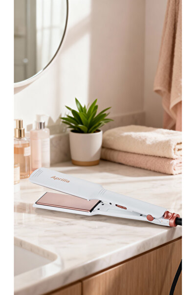 Aprilla Ahs-2033 Beyaz Geniş Seramik Kaplamalı Güçlü Saç Düzleştirici (40mm*120mm)