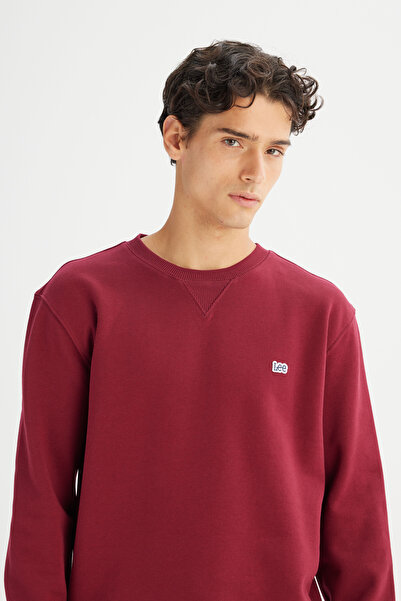 Lee Men's - 100% Cotton Crew Neck Fleece Claret Red Sweatshirt (Regular Fit)