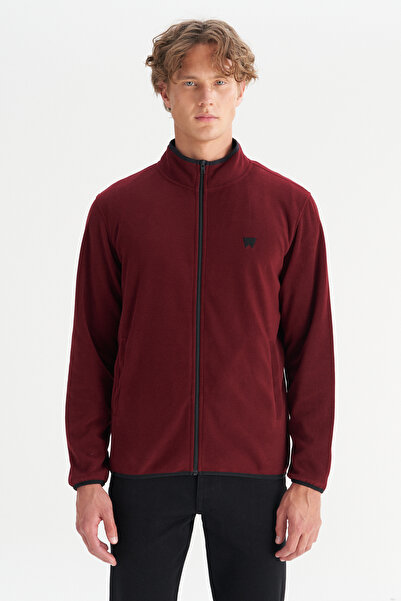 WRANGLER Regular Fit Normal Kesim Erkek Bordo Fermuarlı Polar Sweatshirt Ceket