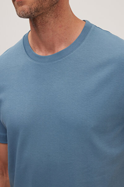 Tudors Unisex Relax Fit Άνετη εφαρμογή 100% βαμβακερή μαλακή υφή Ελαφρύ χοντρό μπλε μπλουζάκι με λαιμόκοψη