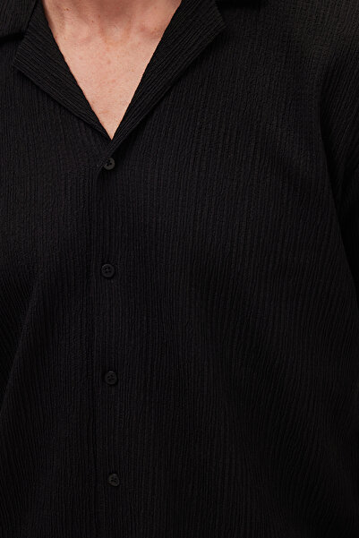 Tudors Men's Standard Fit Short Sleeve Tie-Waist Lapel Collar Black Shirt Jogger Set