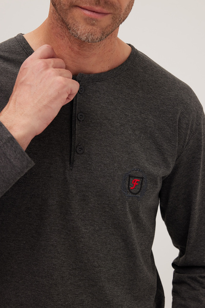 Tudors Men's Standard Fit 100% Cotton Crew Neck Elastic Waist Anthracite Pajama Set