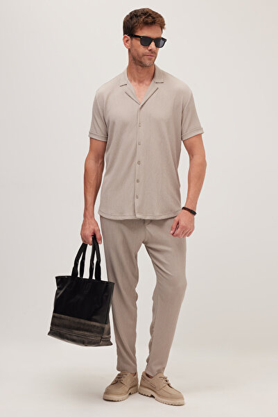 Tudors Men's Standard Fit Short Sleeve Tie-Waist Lapel Stone Shirt Jogger Set