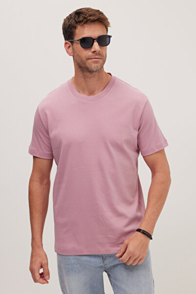 Tudors Μπλουζάκι Unisex Relax Fit Άνετο Κομμένο από 100% Βαμβάκι με μαλακή υφή, ελαφρώς χοντρό λιλά μπλουζάκι με λαιμόκοψη