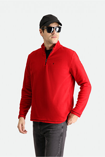 Kiğılı Yarım Fermuarlı Nakışlı Polar Sweatshirt