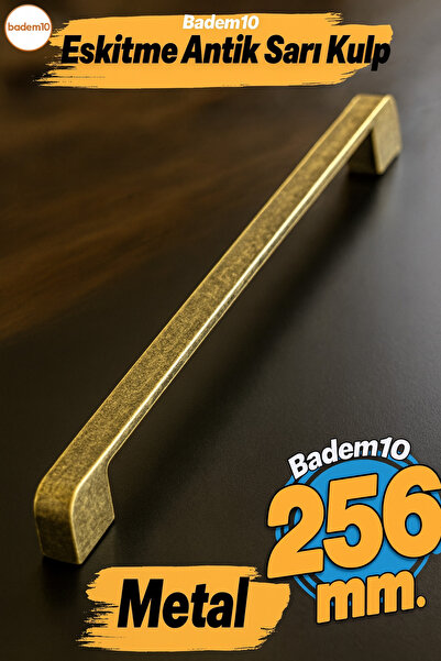 Badem10 Radus Antik Sarı Metal Kulp 256 Mm 25.6 Cm Mobilya Mutfak Çekmece Dol...