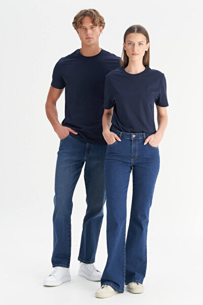 AC&Co / Altınyıldız Classics Ανδρικό/unisex Navy Blue 100% βαμβακερό μπλουζάκι με λεπτή εφαρμογή με λαιμόκοψη