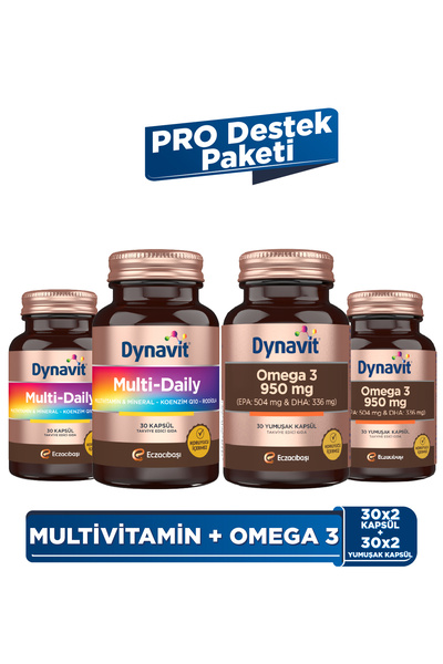 Dynavit MultiDaily 30 Kapsül x2 + Omega 3 950 mg 30 Yumuşak Kapsül x2 - PRO Destek Paketi