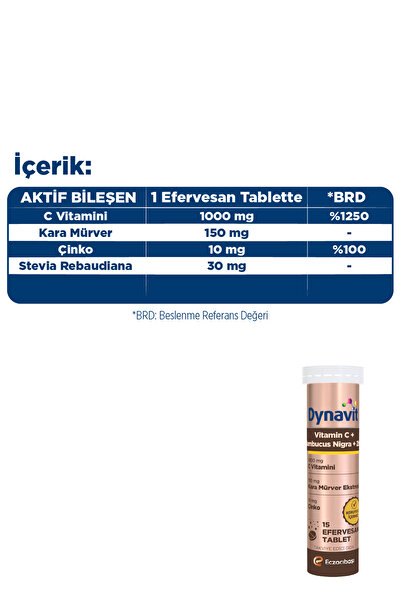 Dynavit Vitamin C & Sambucus Nigra & Çinko 15 Efervesan Tablet - Bağışıklık - Karışık Meyve Aromalı