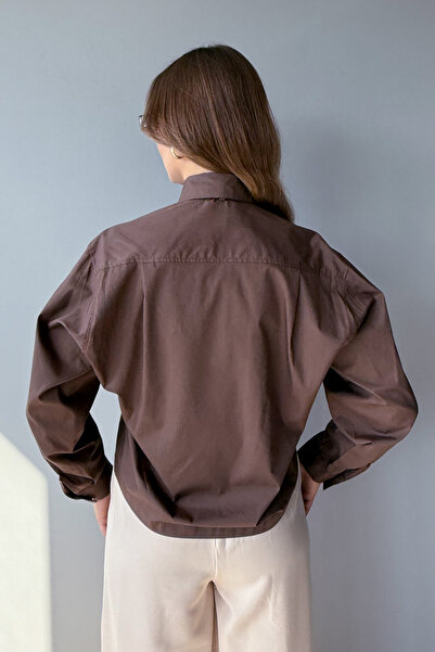 Trendyol Collection Brown Boho Scarf Detailed Lightweight Crop Woven Shirt Twoaw26Go00119