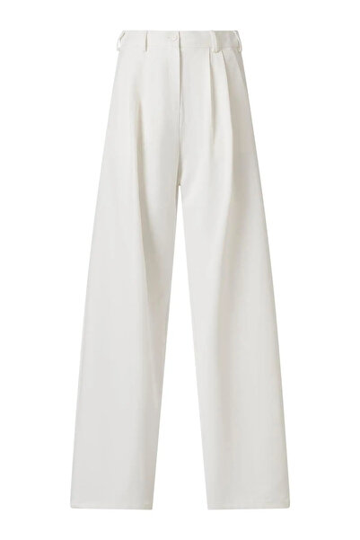 FACETTE Kadın FC Ekru Lastikli Yüksek Bel Palazzo Pantolon