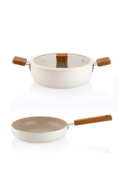 Schafer Ceramoni Ceramic Flat Pot 24 cm and Pan Set – Cream