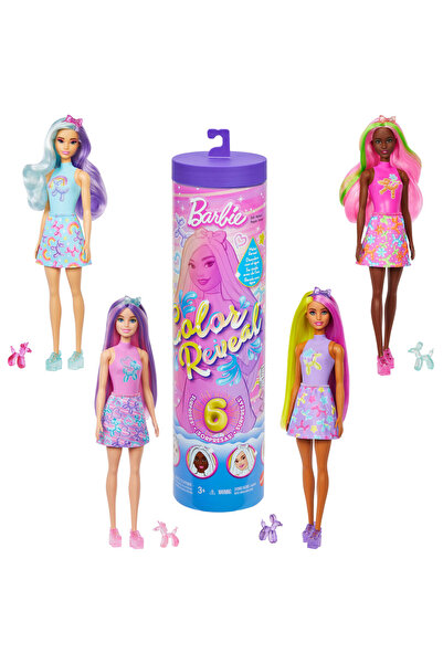 Barbie Color Reveal Balondan Hayvan Figürleri Serisi bebek, aksesuarlar ve 6 farklı sürpriz JFV58