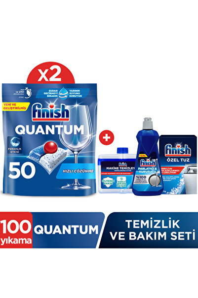 Finish Quantum 100 Tablet Bulaşık Makinesi Deterjanı (50X2) + Temizlik Ve Bakım Seti