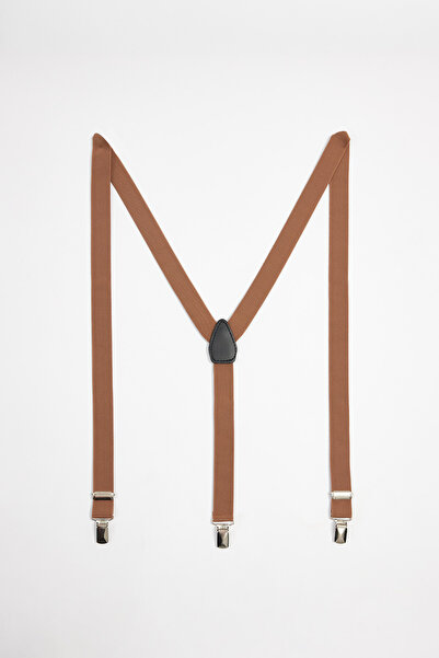 Tudors Erkek Düz Ince Altın Renk Pantolon Askısı