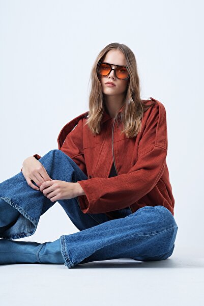 Trend Alaçatı Stili Women's Tile Shoulder Epaulettes Lined Velvet Bomber Jacket Alc-X14617