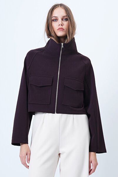 Trend Alaçatı Stili Jachetă pentru femei, mov, cu guler înalt, cu buzunare du...
