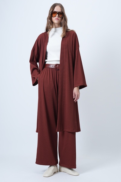 Trend Alaçatı Stili Női csempe hosszú kabát és bő szabású nadrág szett ALC-X14547