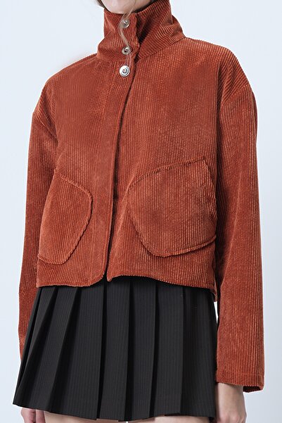 Trend Alaçatı Stili Women's Tile Collar Velvet Jacket with Pocket Alc-X14618