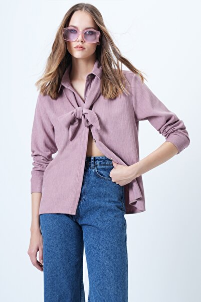 Trend Alaçatı Stili Women's Powder Self-Belted Oversize Velvet Shirt Alc-X14622