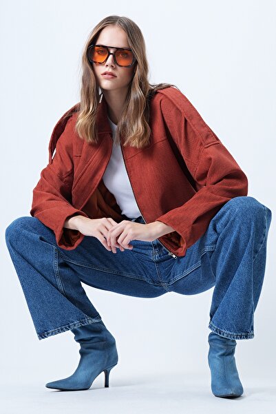 Trend Alaçatı Stili Women's Tile Shoulder Epaulettes Lined Velvet Bomber Jacket Alc-X14617