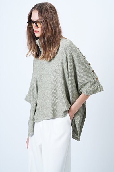 Trend Alaçatı Stili Γυναικείο Νεροπράσινο Πλεκτό Πανσό με Λεπτομέρεια με Κουμπιά Ολόσωμο Πλεκτό Πανσό ALC-X14631