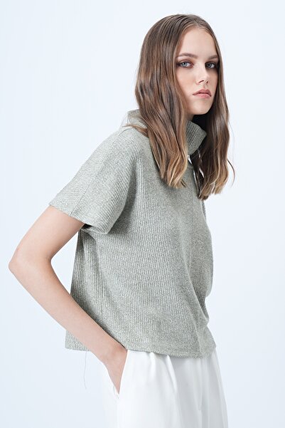 Trend Alaçatı Stili Γυναικεία Νεροπράσινη Μπλούζα Πλεκτό με κοντό μανίκι με μ...