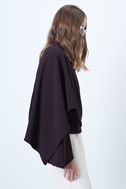 Trend Alaçatı Stili Kadın Mürdüm Bisiklet Yaka Kendinden Şal Detaylı Geniş Kesim Tasarım Bluz ALC-X14420