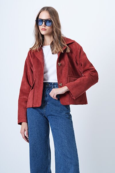 Trend Alaçatı Stili Women's Tile Double Pocket Wide Cuff Velvet Jacket Alc-X14603