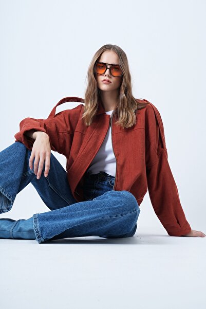 Trend Alaçatı Stili Women's Tile Shoulder Epaulettes Lined Velvet Bomber Jacket Alc-X14617