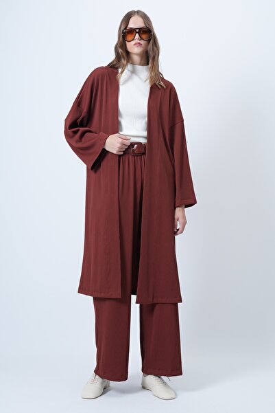 Trend Alaçatı Stili Női csempe hosszú kabát és bő szabású nadrág szett ALC-X14547
