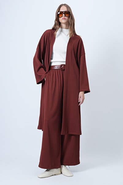 Trend Alaçatı Stili Női csempe hosszú kabát és bő szabású nadrág szett ALC-X14547