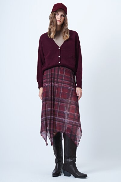 Trend Alaçatı Stili Kadın Bordo V Yaka Çift Cepli Triko Hırka ALC-X14636