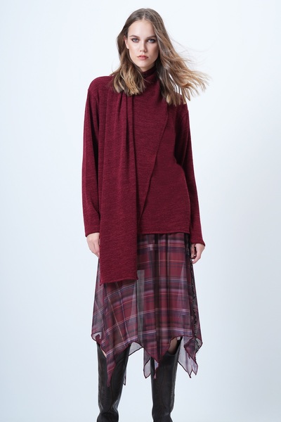 Trend Alaçatı Stili Women's Burgundy Crew Neck Shawl Detailed Knitwear Blouse Alc-X14613