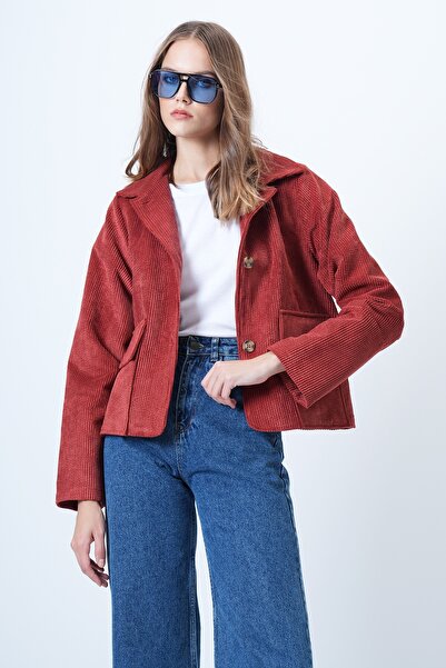 Trend Alaçatı Stili Women's Tile Double Pocket Wide Cuff Velvet Jacket Alc-X14603