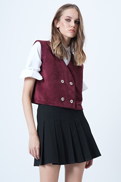 Trend Alaçatı Stili Women's Ecru Double Breasted Collar Metal Buttoned Velvet Vest Alc-X14568