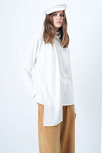Trend Alaçatı Stili Women's White Crew Neck Shawl Detailed Knitwear Blouse Alc-X14613