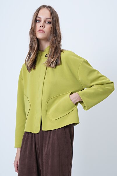 Trend Alaçatı Stili Women's Pistachio Green Judge Collar Poncho Jacket with Pocket Alc-X14421