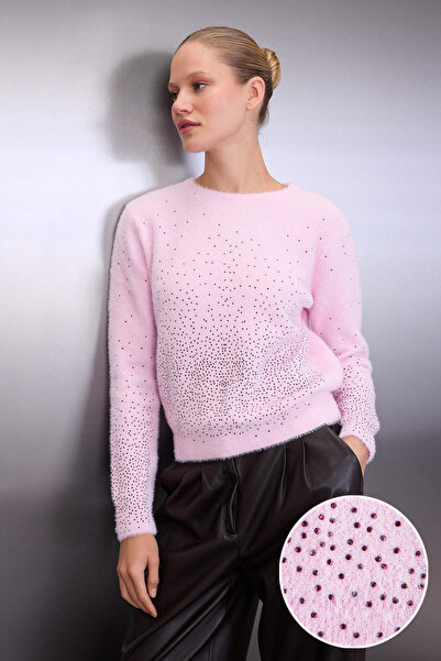 Trendyol Collection Pink Soft Textured Stone Embroidered Crew Neck Knitwear Sweater Twoaw26Kz00245